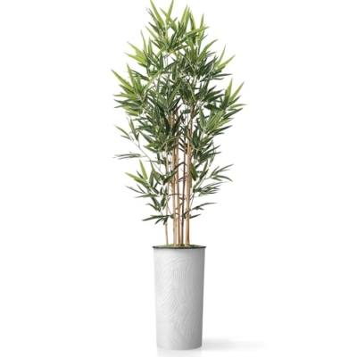 Product: Artificial Tree in White Marble Effect Planter, Fake Bamboo Silk Tree for Indoor and Outdoor Home Decoration - 70" Overall Tall (Plant Pot Plus Tree)