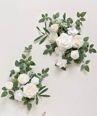 Silky Flower Store Artificial Wedding Floral Swag, White Faux Flower Garland, Welcome Sign Decor, 24x10in 13 13 Product: Ling's Moment 2pcs White Wedding Artificial Floral Swag Welcome Sign Flowers Backdrop Garland Green for Ceremony Reception Door Wall Easel Home Decoration Entryway Faux Outdoor Board Table Decor
