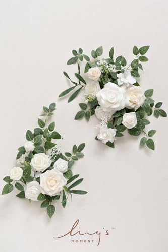 Silky Flower Store Artificial Wedding Floral Swag, White Faux Flower Garland, Welcome Sign Decor, 24x10in 6 6 Product: Ling's Moment 2pcs White Wedding Artificial Floral Swag Welcome Sign Flowers Backdrop Garland Green for Ceremony Reception Door Wall Easel Home Decoration Entryway Faux Outdoor Board Table Decor