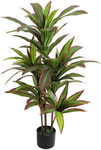 Product: VIAGDO Dracaena Silk Plant Artificial 4ft Faux House Plants with Red Leaf Margin Fake Yucca Palm Trees in Pot Realistic Dragon Tree for Living Room Home Office Decor Indoor Outdoor