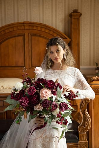 Silky Flower Store Red Burgundy Blush Bridal Bouquet, Artificial Wedding Flower Bouquet, Lings Moment, 17 Inch 3 3 Product: Ling's Moment Red Wedding Bouquets for Bride, Burgundy and Blush Bridal Bouquets for Bride,17 Inch Free Form Artificial Wedding Flower Bouquet