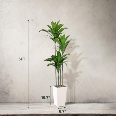 Product: Artificial Dracaena Tree, 5FT Faux Tree with White Tall Planter, Fake Dracaena Plants Tropical Yucca Floor Plant in Pot, Artificial Silk Tree for Home Decor Office Living Room Indoor Housewarming Gift