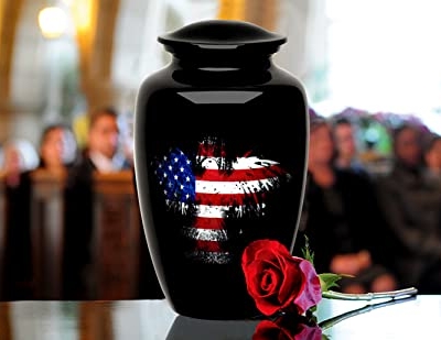 Silky Flower Store Adult Cremation Funeral Urn for Human Ashes, Black Handcrafted American Eagle Flag Theme, 200 cu in, 200 cu in 11 11 Product: Forever URNS Adult Cremation Funeral Urn with Printed American Eagle Flag Theme for Human Ashes of Female & Male | 200 cu in | Large | Black | Completely Handcrafted with Velvet Protection Bag