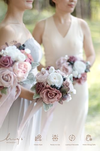 Product: Ling's Moment Artificial Flowers Pink Bridesmaid Bouquet Set of 4, Dusty Rose Wedding Flowers Bouquets for Bridesmaids, 7 Inch Bridal Bouquets for Bridesmaids, Wedding Decor, Ceremony, etc