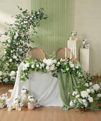 Silky Flower Store Artificial Eucalyptus Rose Garland, Sweetheart Table Decor, Wedding Arch Greenery, 6FT 12 12 Product: Ling's Moment Flower Garland - 6FT Eucalyptus & Rose - Sweetheart Table Decor for Wedding Reception, Artificial Floral Garland for Mantle, Spring, Christmas Decoration, White & Lily
