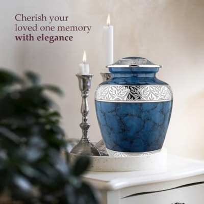 Product: Trupoint Memorials Cremation Urns for Human Ashes, Decorative Burial Urn for Adult Men and Women, Large Dark Blue with Silver Lining