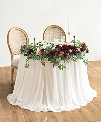 Product: Ling's Moment Flower Garland - 6FT Eucalyptus & Rose - Sweetheart Table Decor for Wedding Reception, Artificial Floral Garland for Mantle, Thanksgiving, Christmas Decoration, Marsala & Blush