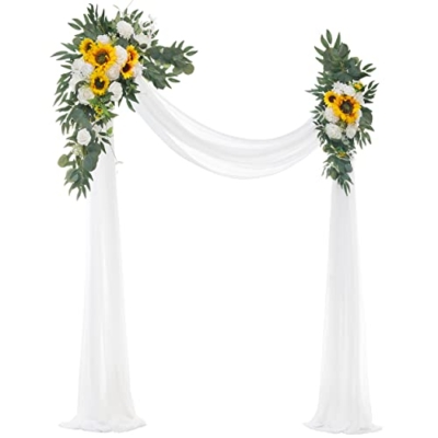 Product: Floroom Arch Flowers with Drapes Kit (Pack of 4) - 2pcs Artificial Sunflower Floral Swag Arrangement with 2pcs Draping Fabric for Wedding Ceremony Arbor and Reception Backdrop Decoration