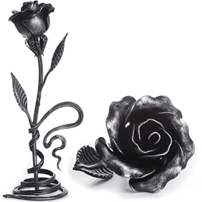 Product: Hand Forged Metal Rose - Iron Anniversary Flower with Decorative Stand - 6th/11th Year Wedding Gift for Her