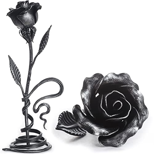 Hand Forged Metal Rose - Iron Anniversary Flower with Decorative Stand - 6th/11th Year Wedding Gift for Her - Artificial Flower Arrangements Product: Hand Forged Metal Rose - Iron Anniversary Flower with Decorative Stand - 6th/11th Year Wedding Gift for Her