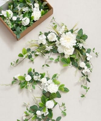 Silky Flower Store Artificial Eucalyptus Rose Garland, Sweetheart Table Decor, Wedding Arch Greenery, 6FT 14 14 Product: Ling's Moment Flower Garland - 6FT Eucalyptus & Rose - Sweetheart Table Decor for Wedding Reception, Artificial Floral Garland for Mantle, Spring, Christmas Decoration, White & Lily