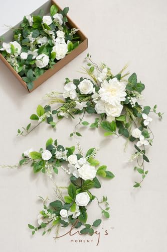 Silky Flower Store Artificial Eucalyptus Rose Garland, Sweetheart Table Decor, Wedding Arch Greenery, 6FT 6 6 Product: Ling's Moment Flower Garland - 6FT Eucalyptus & Rose - Sweetheart Table Decor for Wedding Reception, Artificial Floral Garland for Mantle, Spring, Christmas Decoration, White & Lily