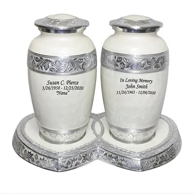 Silky Flower Store Urns for Human Ashes, Companion Funeral Cremation Urn for Two Adults, Pearl White Enamel Heart Base, 32.5cm 14 14 Product: Urns for Human Ashes, Funeral Cremation Companion Urns for Two Adults