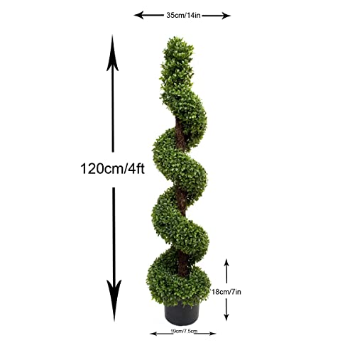 Product: 2 x Artificial Premium Quality Topiary Boxwood Spiral Trees in Black Pot for Indoor Outdoor Decor, UV Stable (4ft/120cm)