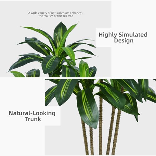 Product: ASTIDY Artificial Dracaena Tree 5FT - Faux Tree with White Tall Planter - Fake Tropical Yucca Floor Plant in Pot - Artificial Silk Tree for Home Office Living Room Decor Indoor