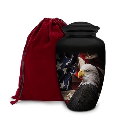 Product: Honorary Memorials Patriotic Hearts Eagle Urn for Human Ashes | American Flag Cremation Urn for Adults, Veteran, Medium Size, Handmade Funeral Urns with Velvet Bag
