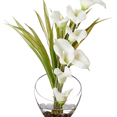 Product: Nearly Natural 15.5in. Calla Lily and Grass Artificial Arrangement in Vase, Cream
