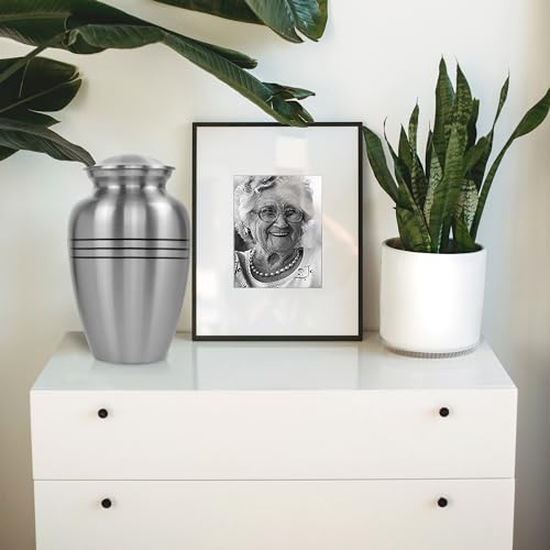 Product: Trupoint Memorials Cremation Urns for Human Ashes, Pewter Decorative Burial Urn for Adult Men & Women, Large Silver