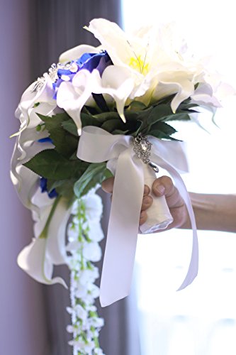 Silky Flower Store Artificial Bridal Bouquet Calla Lilies, Royal Blue Wedding Flowers, Faux Waterfall Bouquet, 37cm 4 4 Product: IFFO New Bridal Bouquet, Wedding Flowers, Calla Lilies, Artificial Flowers, Waterfalls, Water Drop Style, Collection Decorations (Royal Blue)