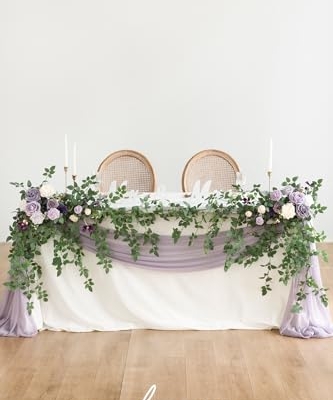 Silky Flower Store Lilac Artificial Flower Garland, Purple Wedding Arch Decor, 2pcs Floral Swags, Faux Silk Foam Peony Rose 27.5in x 14in 8 8 Product: Ling's Moment 2pcs Lilac Artificial Flower Garland Floral Swags Centerpieces Purple Wedding Arch Flower Greenery Arrangements for Sweetheart Table Wall Window Home Garden Outdoor Decor