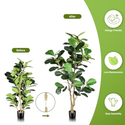 Silky Flower Store Artificial Fiddle Leaf Fig Tree, 6ft Faux Indoor Plant, Lifelike Home Office Decor, 6ft 10 10 Product: FEELEAD Artificial Fiddle Leaf Fig Tree - 6ft Artificial Plant Large Fake Fig Leaf Tree with Plastic Nursery Pot - Faux Ficus Lyrata Tree Artificial Fig Trees for Home Office Store Decor Indoor