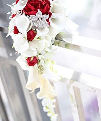 Silky Flower Store Bridal Bouquet Wedding Calla Lilies Rose Pearl Brooch Bouquet, Red, Handmade Faux Floral Arrangement 32.5cm 16 16 Product: IFFO Bridal Bouquets for Wedding, Calla Lilies Simulation Rose Diamonds Pearl Bride Wedding Bouquet, Romantic Wedding Party Decoration Confession (red)