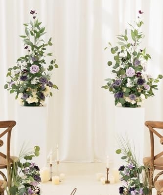 Silky Flower Store Artificial Wedding Flower Arrangements, Lilac Gold Faux Florals, Free Standing Arch Altar Decor, 41in x 22in 7 7 Product: Ling's Moment 41" Tall Free Standing Artificial Flowers Arrangements 2 pcs Wedding Arch Altar Stage Decorations Lilac Gold for Ceremony Reception Rose Fake Floral Party Outdoor Centerpieces Decor
