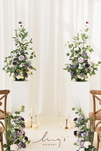 Silky Flower Store Artificial Wedding Flower Arrangements, Lilac Gold Faux Florals, Free Standing Arch Altar Decor, 41in x 22in 1 1 Product: Ling's Moment 41" Tall Free Standing Artificial Flowers Arrangements 2 pcs Wedding Arch Altar Stage Decorations Lilac Gold for Ceremony Reception Rose Fake Floral Party Outdoor Centerpieces Decor