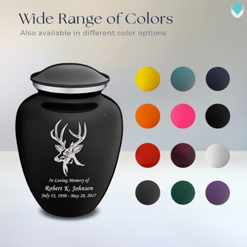 Product: Geturns Embrace Adult Personalized Deer Cremation Urns for Human Ashes I Large Black Funeral Urn for Adult Men and Women with Double Side Engraving I 200 lbs