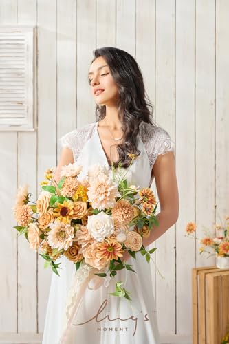 Silky Flower Store Sunflower Bridal Bouquet, Orange Wedding Bouquet for Bride, Silk Free Form Wedding Flowers, 15 Inch 1 1 Product: Ling's Moment Sunflower Bridal Bouquet, Orange Wedding Bouquets for Bride, 15 Inch Silk Free Form Bridal Bouquets Artificial Wedding Flower Bouquet