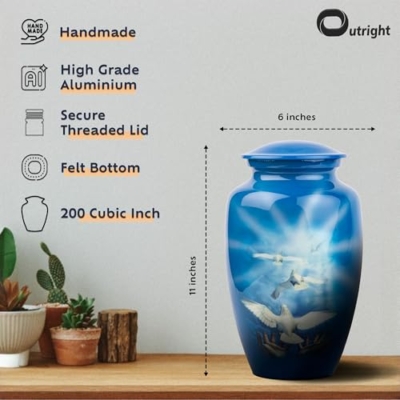 Silky Flower Store Printed Landscape Dove Funeral Cremation Urn for Human Ashes, Blue, Adults, 20.5cm 7 7 Product: OUTRIGHT Printed Landscape Dove Funeral Cremation Urn for Human Ashes Adults (Flying Dove, Adult 250lbs), Blue