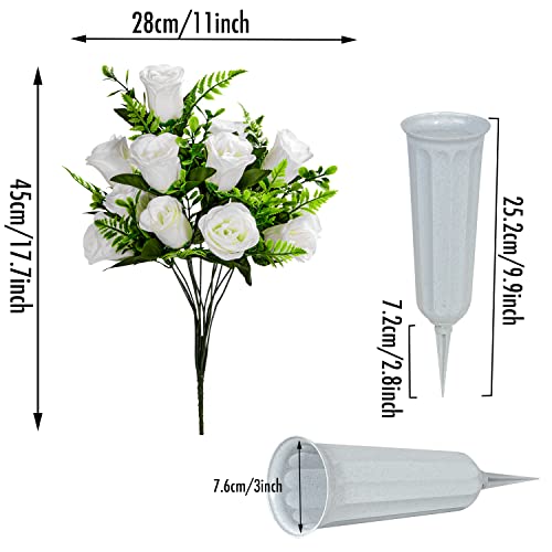 Product: Artificial Cemetery Flowers with Vase, Artificial Rose Bouquet Grave Memorial Flowers for Cemetery Headstones Decoration, Set of 2