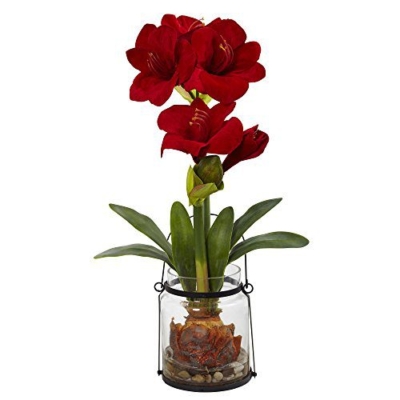 Product: Nearly Natural Amaryllis with Vase Floral Decor, 24", Red, 15 in x 15 in x 24 in