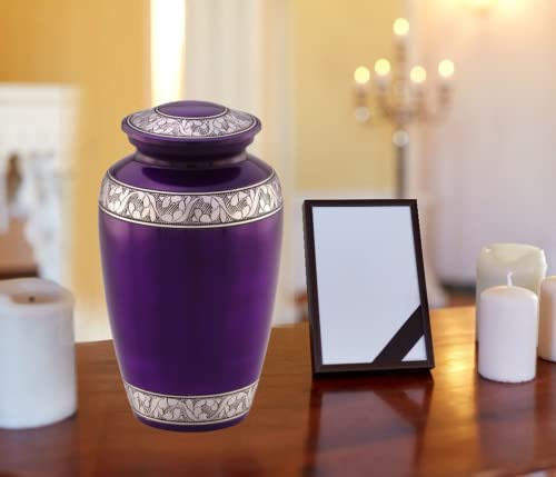 Product: Mulberry with Silver Band Cremation Urn for Human Ashes - Funeral Urn Handcrafted - Affordable Urn for Ashes - Large Urn with Bag
