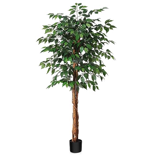 Product: SOGUYI 5ft Artificial Ficus Tree with Natural Wood Trunk, Silk Fake Ficus Tree in Plastic Nursery Pot, Faux Plant for Office Home, Indoor Outdoor Decor, 1 Pack