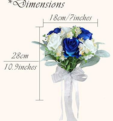 Silky Flower Store Blue Artificial Wedding Bouquet, Royal Navy Silk Bridesmaid Bouquet, Winter Sapphire Floral Arrangement, 32.5cm 10 10 Product: Rinlong Set of 2 Blue Wedding Bouquet for Bridesmaid Artificial Winter Royal Navy Blue Silk Bridesmaids Bouquet Wedding Prom Night Bouquets