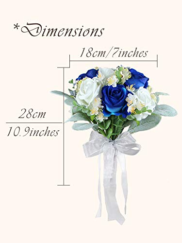 Silky Flower Store Blue Artificial Wedding Bouquet, Royal Navy Silk Bridesmaid Bouquet, Winter Sapphire Floral Arrangement, 32.5cm 1 1 Product: Rinlong Set of 2 Blue Wedding Bouquet for Bridesmaid Artificial Winter Royal Navy Blue Silk Bridesmaids Bouquet Wedding Prom Night Bouquets