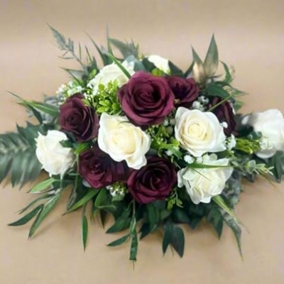 Silky Flower Store Red and Ivory Rose Faux Flowers, Funeral Tribute Grave Decorations, Artificial Memorial Floral Arrangement, 32.5cm 6 6 Product: EWGFDEMN Red and Ivory Rose Faux Flowers - Elegant Funeral Tribute & Grave Decorations
