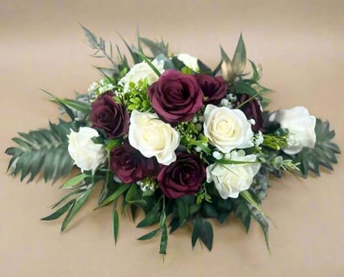 Silky Flower Store Red and Ivory Rose Faux Flowers, Funeral Tribute Grave Decorations, Artificial Memorial Floral Arrangement, 32.5cm 2 2 Product: EWGFDEMN Red and Ivory Rose Faux Flowers - Elegant Funeral Tribute & Grave Decorations