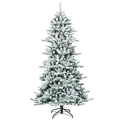 Goplus 7ft Snow Flocked Artificial Christmas Tree, Premium Hinged Fir Tree with Pine Cones, Perfect Xmas Decoration for Indoor and Outdoor - Artificial Flower Arrangements Product: Goplus 7ft Snow Flocked Artificial Christmas Tree, Premium Hinged Fir Tree with Pine Cones, Perfect Xmas Decoration for Indoor and Outdoor