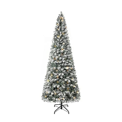 Product: Naomi Home Salzburg 6.5ft Frosted Prelit Slim Artificial Christmas Tree with 864 Branch Tips, 250 Warm Lights and Metal Stand, 30" Wide Realistic Snow Flocked Skinny Pencil Christmas Tree