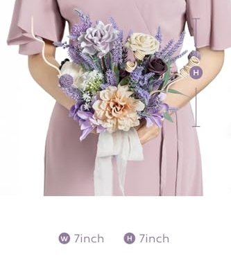 Product: Ling's Moment Artificial Flowers Purple Bridesmaid Bouquet Set of 4, Lilac and Gold Wedding Flowers Bouquets for Bridesmaids, 7 Inch Bridal Bouquets for Bridesmaids, Wedding, Ceremony, Anniversary, et