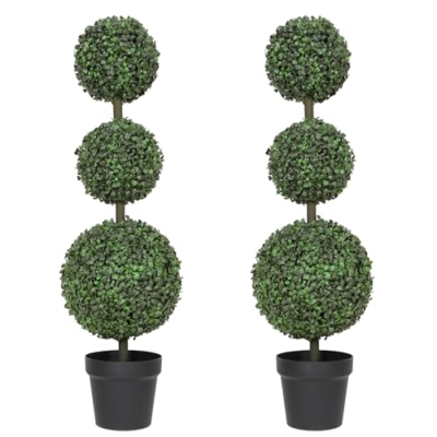 Product: Luyue 3FT Artificial Topiaries 2 Pack Boxwood Ball Tree Front Porch Decor Outdoor Topiary Plant Set of 2 Faux 3 Balls Boxwood Topiary in Pot for Outdoor Front Door Plant Patio and Garden Décor