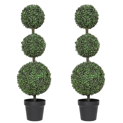 Product: Luyue 3FT Artificial Topiaries 2 Pack Boxwood Ball Tree Front Porch Decor Outdoor Topiary Plant Set of 2 Faux 3 Balls Boxwood Topiary in Pot for Outdoor Front Door Plant Patio and Garden Décor