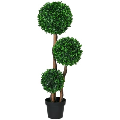 Product: HOMCOM 3.5ft/43.25" Artificial 3 Ball Boxwood Topiary Tree with Pot, Indoor Outdoor Fake Plant for Home Office, Living Room Decor