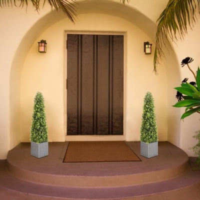 Product: SEVENLOVE 48 Inch Artificial Boxwood Outdoor Topiary Tree Set of 2, 4FT Potted Boxwood Tree Cone Topiary Artificial Plant Shrub for Front Porch Home Office Decor…