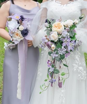Product: BENCENTRE 7 Inch Purple Bridesmaid Bouquet for Wedding, Set of 4, Lilac Wedding Bouquet,Small Wedding Bouquet,for Marriage Proposal Party and Vintage Wedding Ceremony Anniversary,Artificial Flowers…