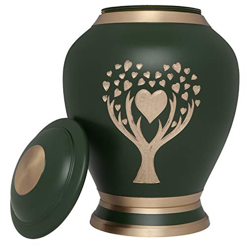 Silky Flower Store Green Cremation Urn Tree of Life, Liliane Memorials Brass Large Adult Memorial Urn, 200 Cubic Inch, 10in 1 1 Product: Green Cremation Urn with Tree of Life by Liliane Memorials - Urns for Human Ashes Remains - Brass - Suitable for Funeral Cemetery Burial or Niche - Large Size for Adults up to 200 lbs - Love Tree