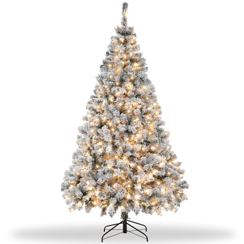 Product: 7.5FT Prelit Christmas Tree with Lights, Snow Flocked Artificial Christmas Tree with 420 Warm White LED Lights, 1160 Branch Tips, Indoor Fake Xmas Tree for Home, Office, Party Decoration