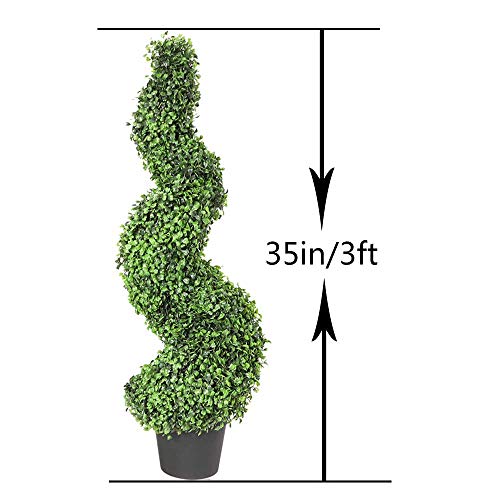 Product: MOMO Plant 35 Inch Artificial Boxwood Topiary Tree Spiral Plants Fake Faux Plant Decor in Plastic Pot Green Indoor or Outdoor, Set of 2
